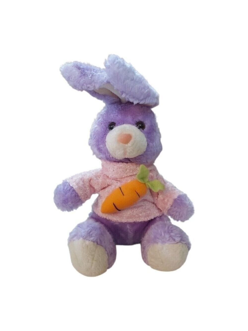 13.5 Inch Purple Easter Bunny Plush Pink Carrot Sweater Large Stuffed Rabbit